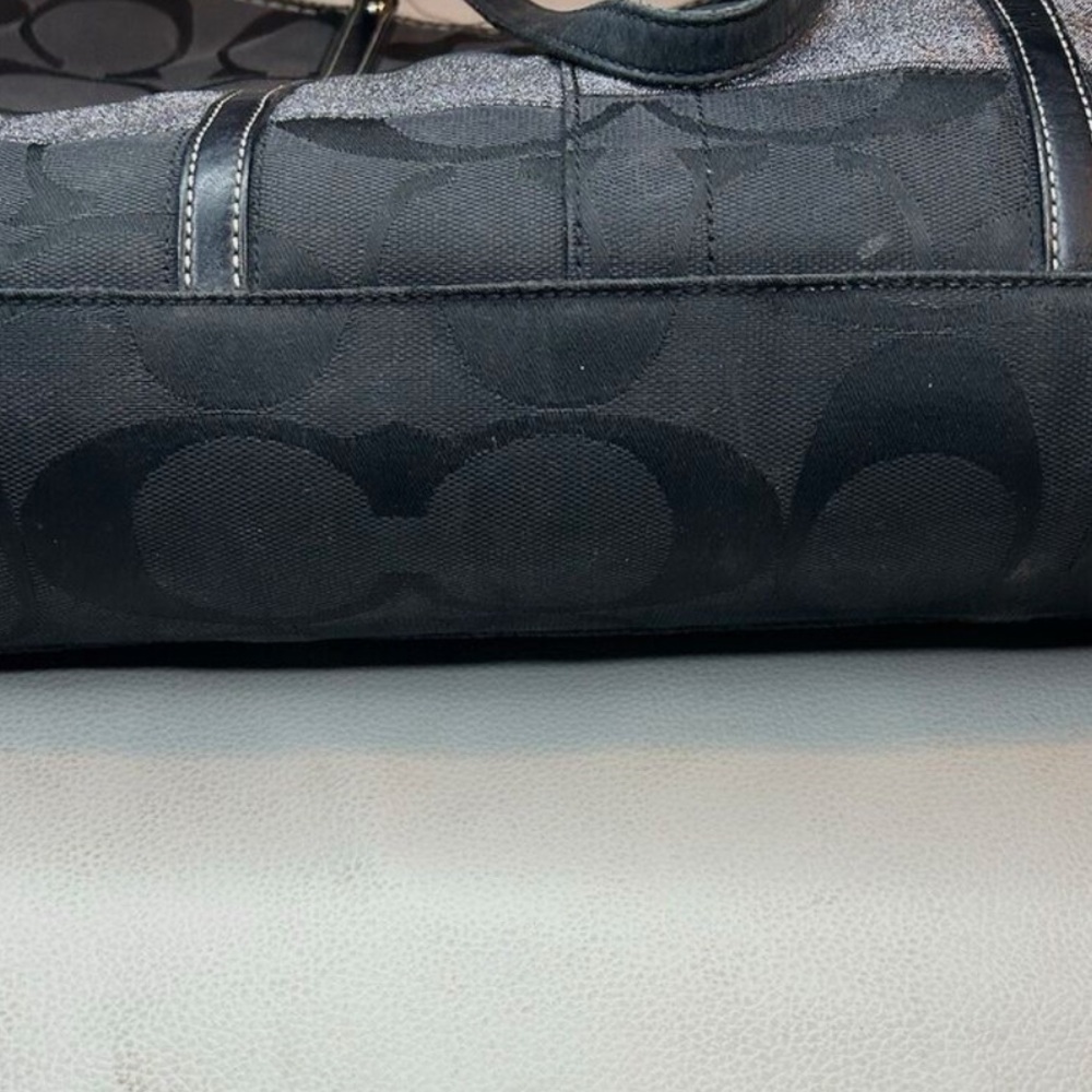 Vintage COACH Black/Gray Signature Stripe Tote Bag Shoulder Purse 11098 - Picture 10 of 12